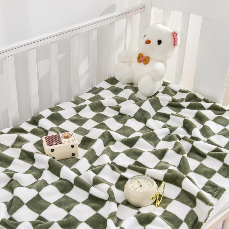 Yurhap Checkered Baby Blanket Fleece Baby Blankets for Boys, Ultra Soft Cozy Fluffy Infant Toddler Newborn Receiving Blankets for Crib Stroller, 30''x40'', Dark Olive - Image 2
